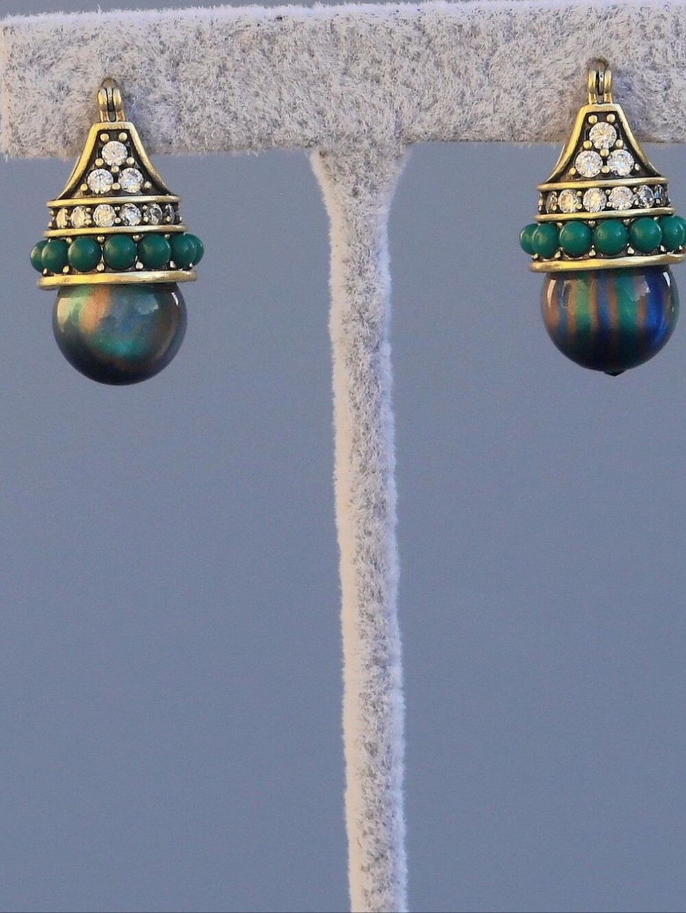 Gold-Tone Drop Earrings with Green Bead Or Blue